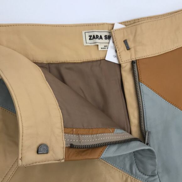 ZARA SRPLS Colorblock Leather Mini Skirt Size L - Picture 4 of 8